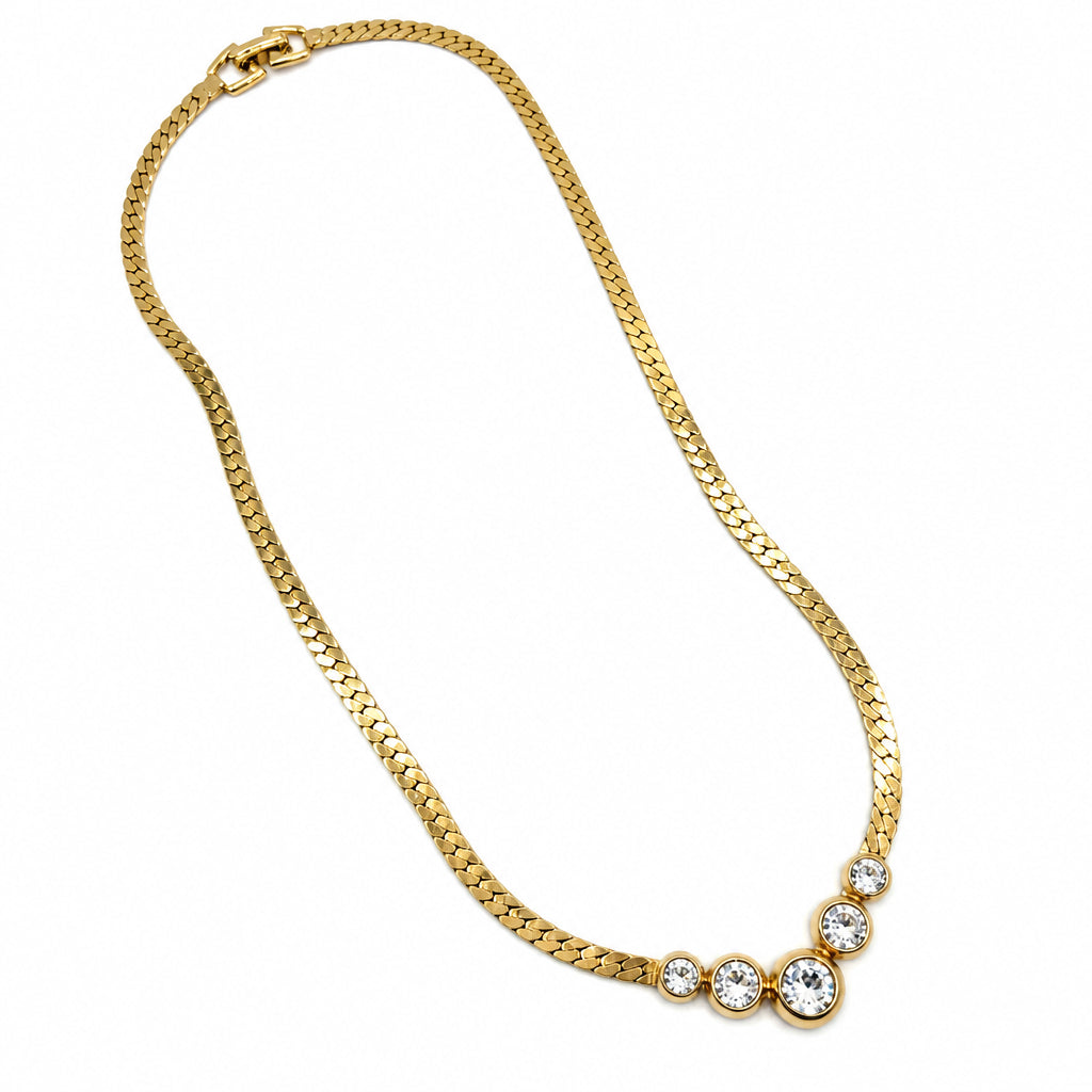 Retro Gold Tone Necklace With Sparkly Rhinestones 17”