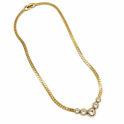 Retro Gold Tone Necklace With Sparkly Rhinestones 17”