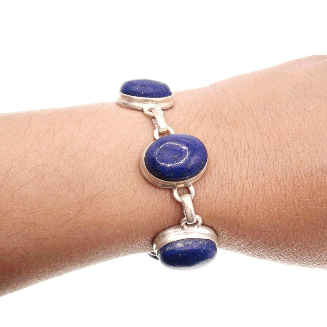 Sterling Silver and Lapis Lazuli Cabochons Bracelet Adjustable 7.5