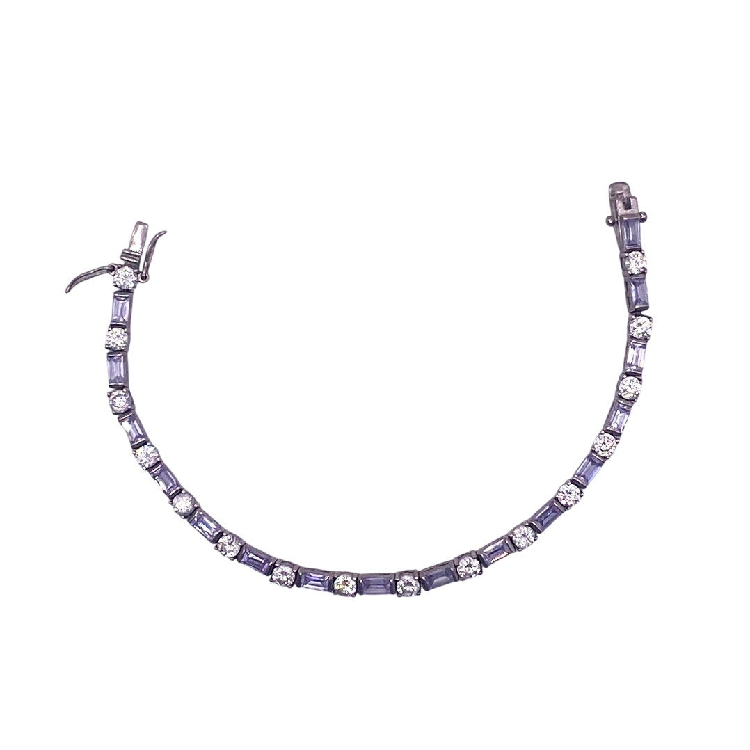 VTG St Silver Bracelet Lavender Baguette CZ Size 7