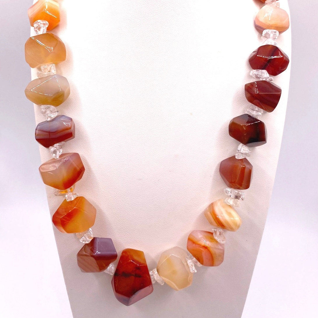 Vintage Necklace Sunset Carnelian Nuggets Gems and Quartz 18”
