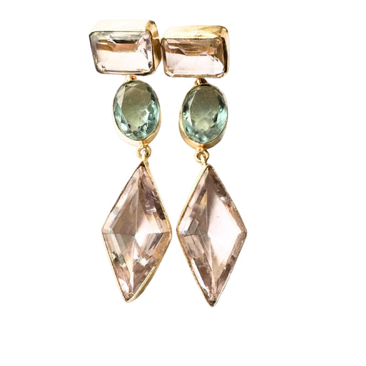 Cocktail Earrings Pink and Aqua Glass