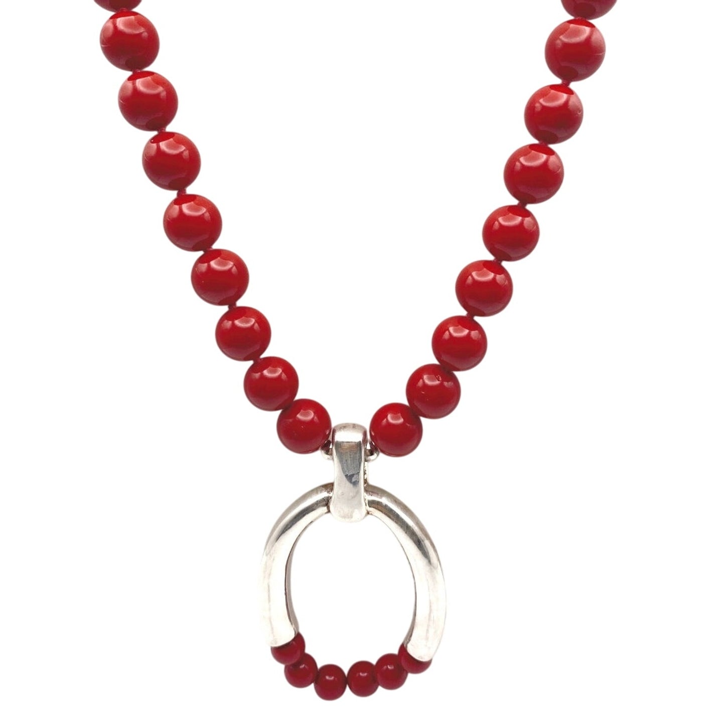 Simon Sebbag Designs Necklace Sterling Silver With Red Coated Shell Round Beads