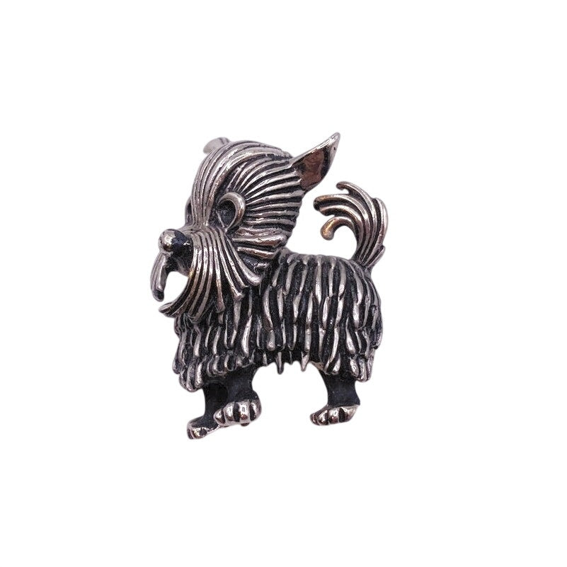 Vintage Yorkie Terrier Dog Pin Brooch Silver Tone 1” Long