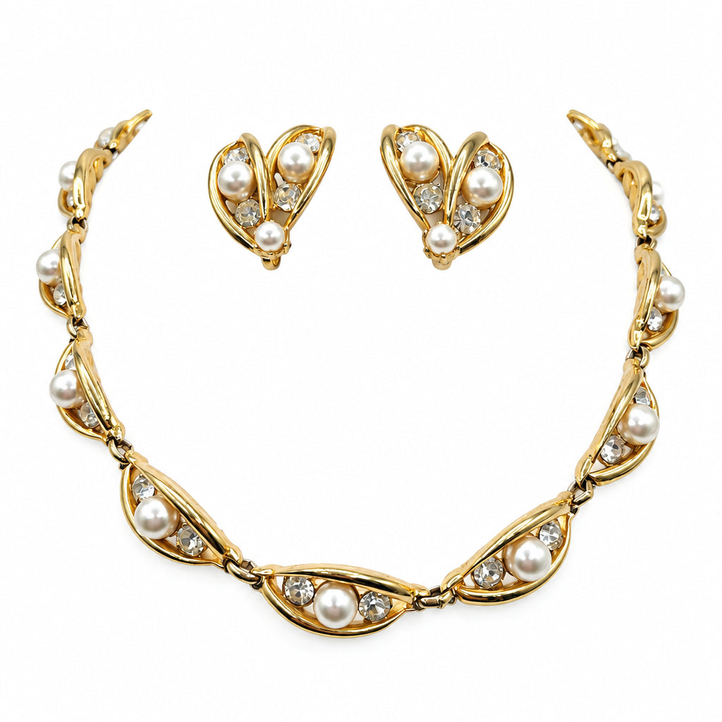 Bogoff Faux Pearls Necklace And Screw Back Earrings Set