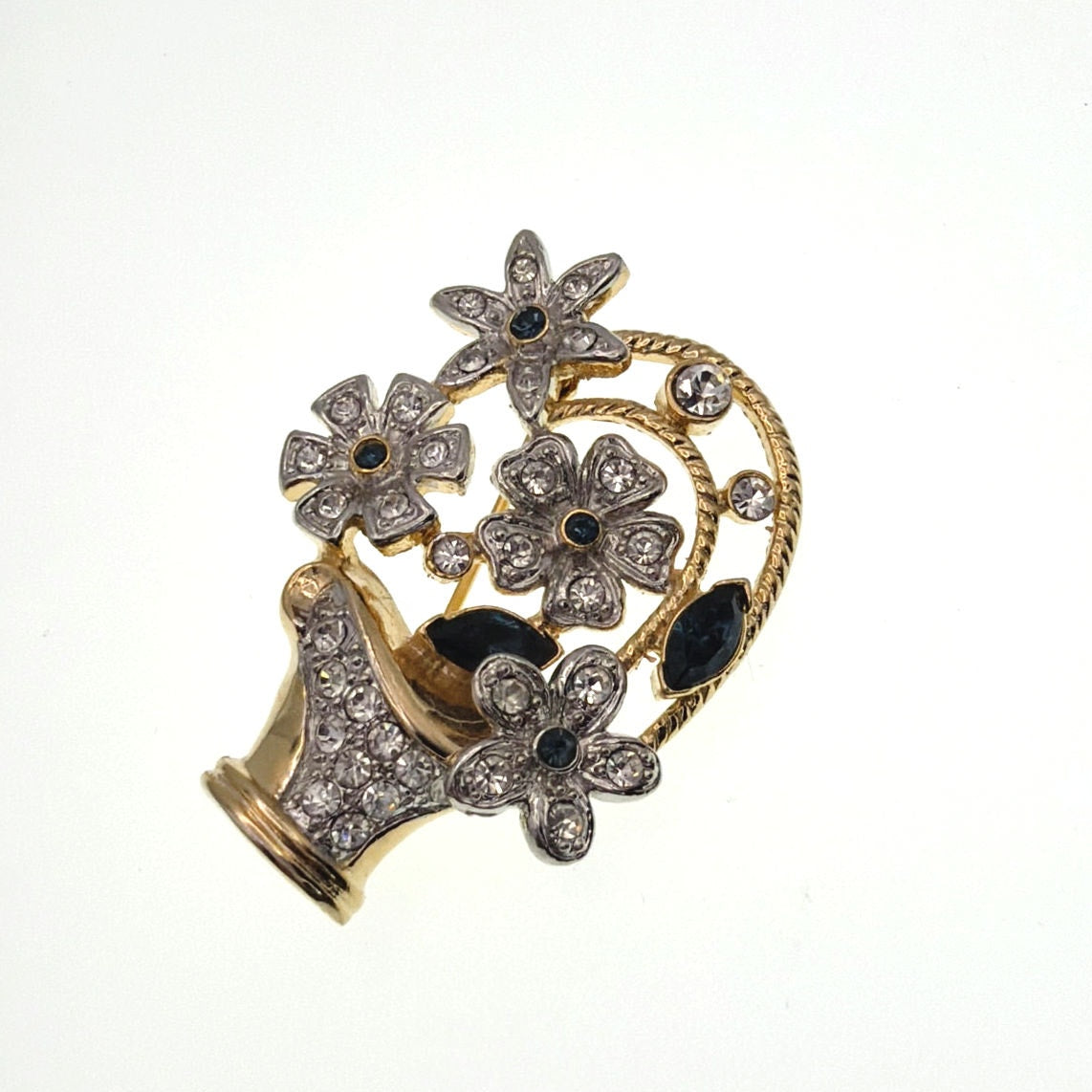 Vintage Rhinestones Brooch Flower Basket