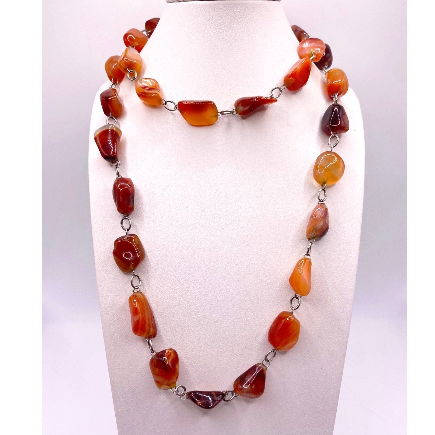 Vintage Large Carnelian Stones Necklace 30”