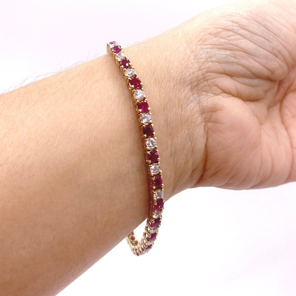 Vintage Gold Vermeil 925 and Rubies Tennis Bracelets Size 7