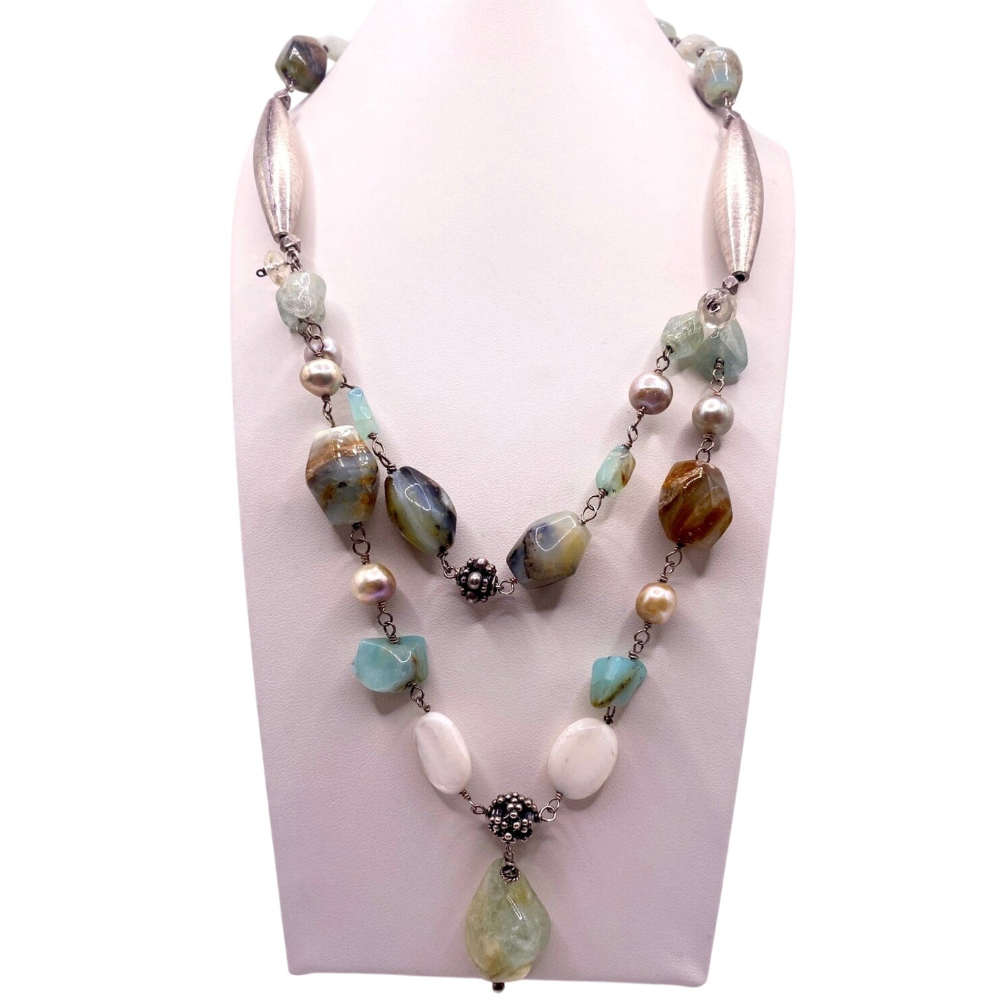 St Silver Necklace Aquamarine Stones Other Gems