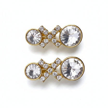 Vintage Clip On Earrings Ravioli White Stones and Rhinestones Gold Tone