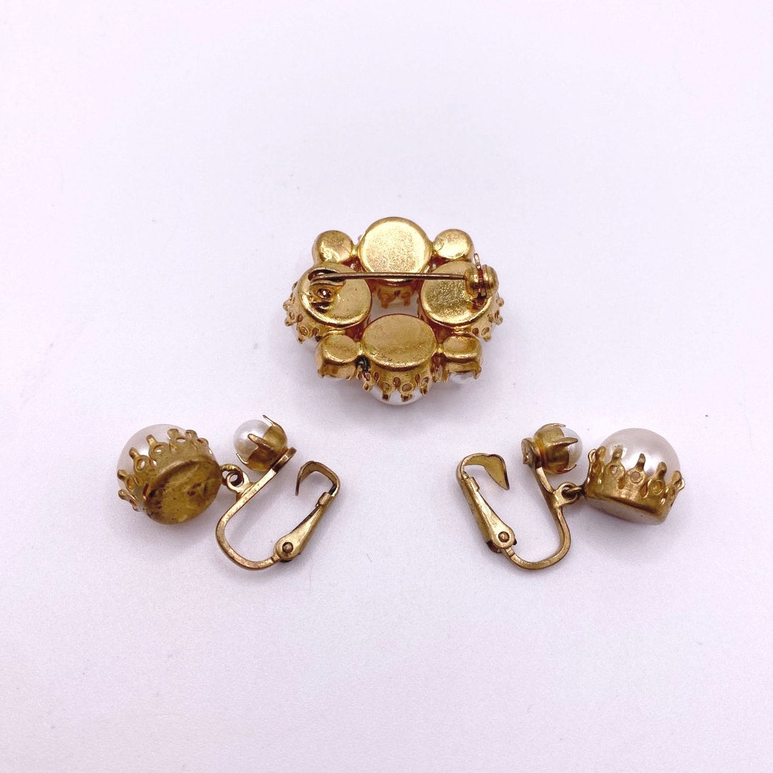 Vintage Clip On Earrings and Brooch Faux Pearls Austria Signed