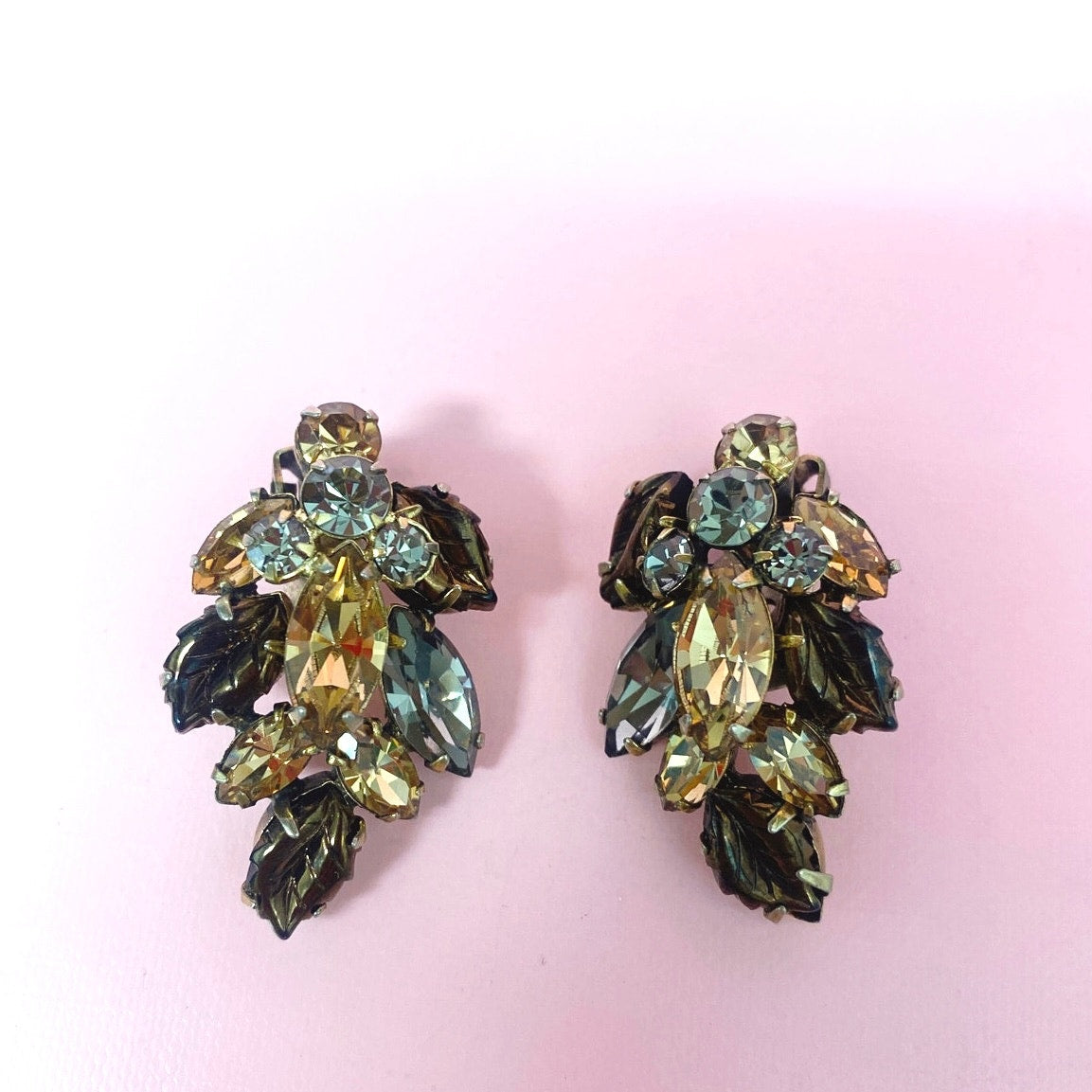 Regency Clip-On Earrings Brown Rhinestones