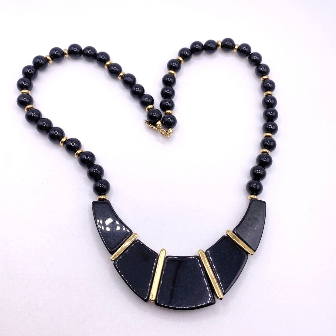 Napier Vintage Black and Gold Lucite Necklace 20”