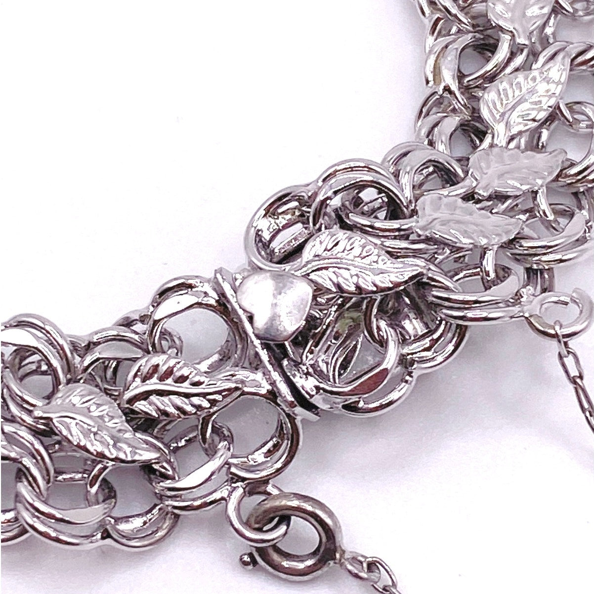 Vintage Sterling Forstner Bracelet 925 With Safety Chain and Leafs Motifs 6.5”