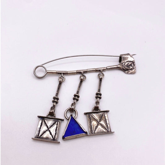 Sterling Silver Modernist Artesian Large Pin 3” Signed and Marked by Artist