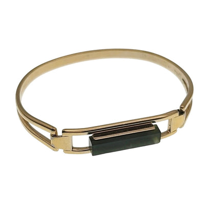 Avon Vintage Gold Tone and Green Resin Bangle Bracelet 5"