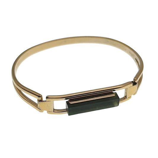 Avon Vintage Gold Tone and Green Resin Bangle Bracelet 5"