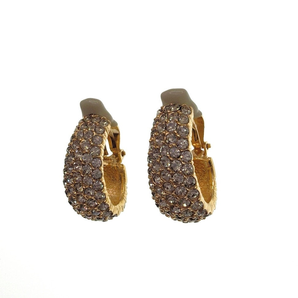Ciner Signed Full Pave Rhinestones Half Hoops Clip On Earrings