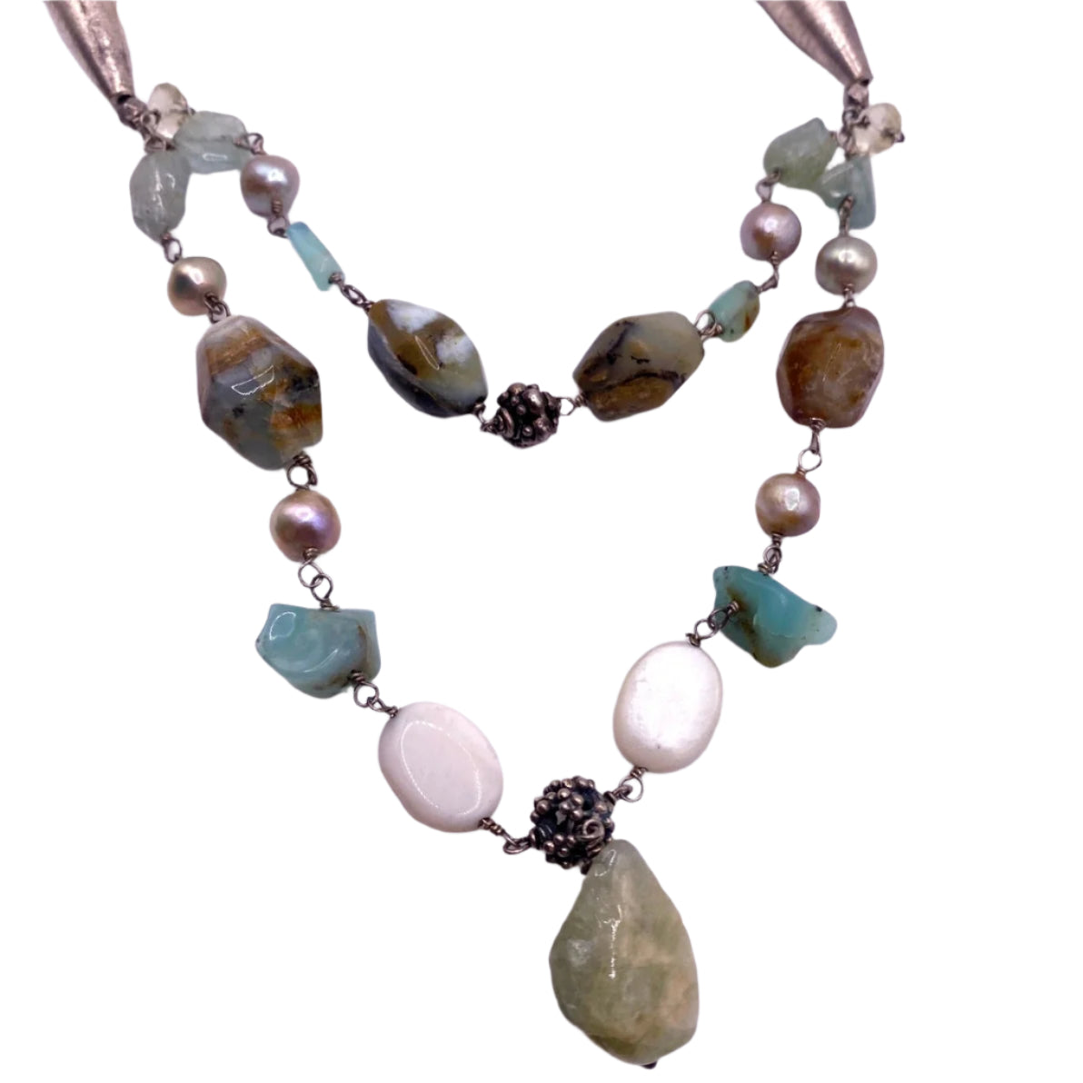 St Silver Necklace Aquamarine Stones Other Gems