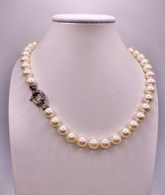 Natural White Pearl Necklace St Silver Clasp 14"