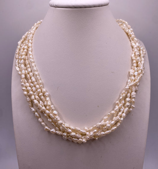 Multistrand Freshwater Rice Pearls Necklace with 14k Clasp