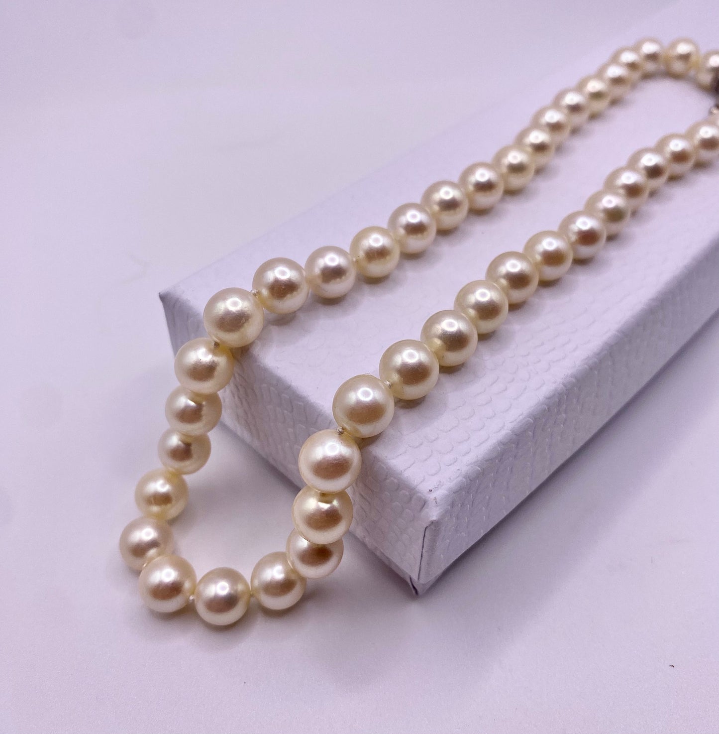 Natural White Pearl Necklace St Silver Clasp 14"