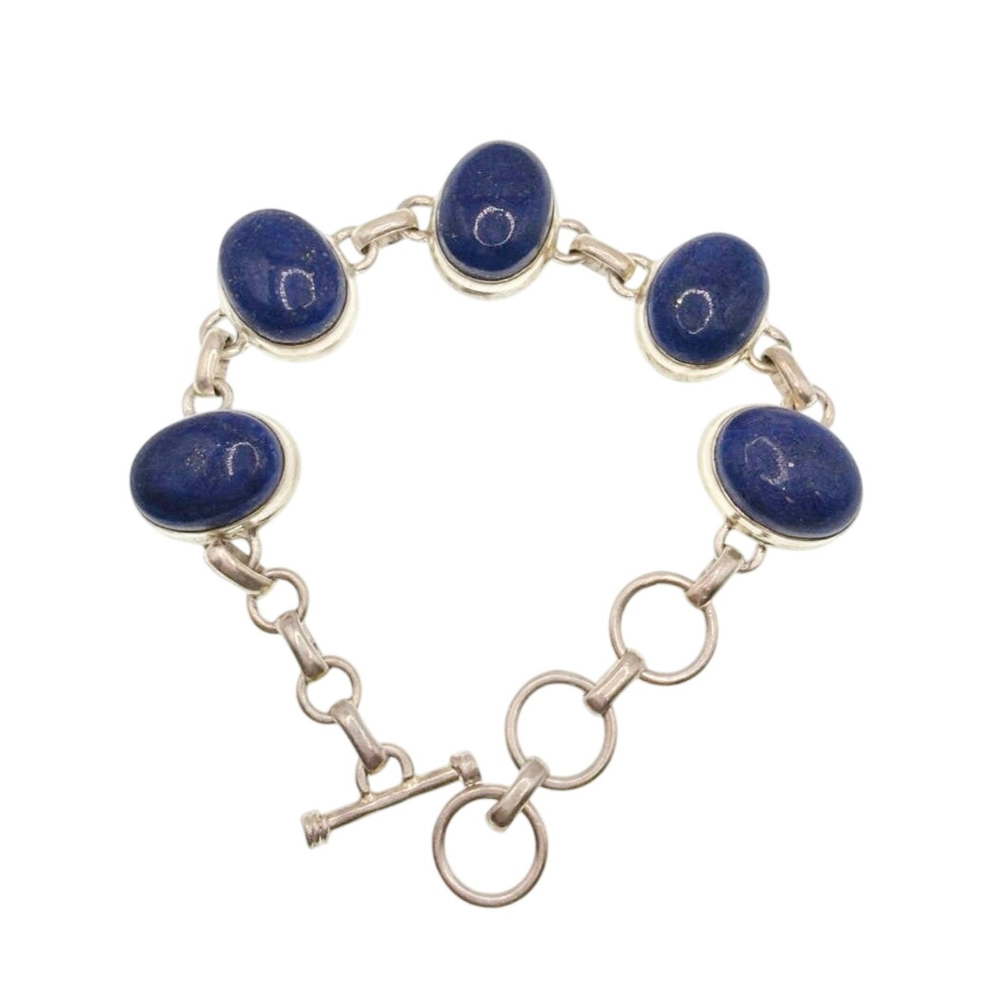 Sterling Silver and Lapis Lazuli Cabochons Bracelet Adjustable 7.5