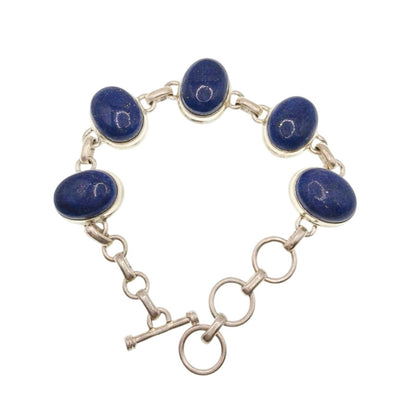 Sterling Silver and Lapis Lazuli Cabochons Bracelet Adjustable 7.5
