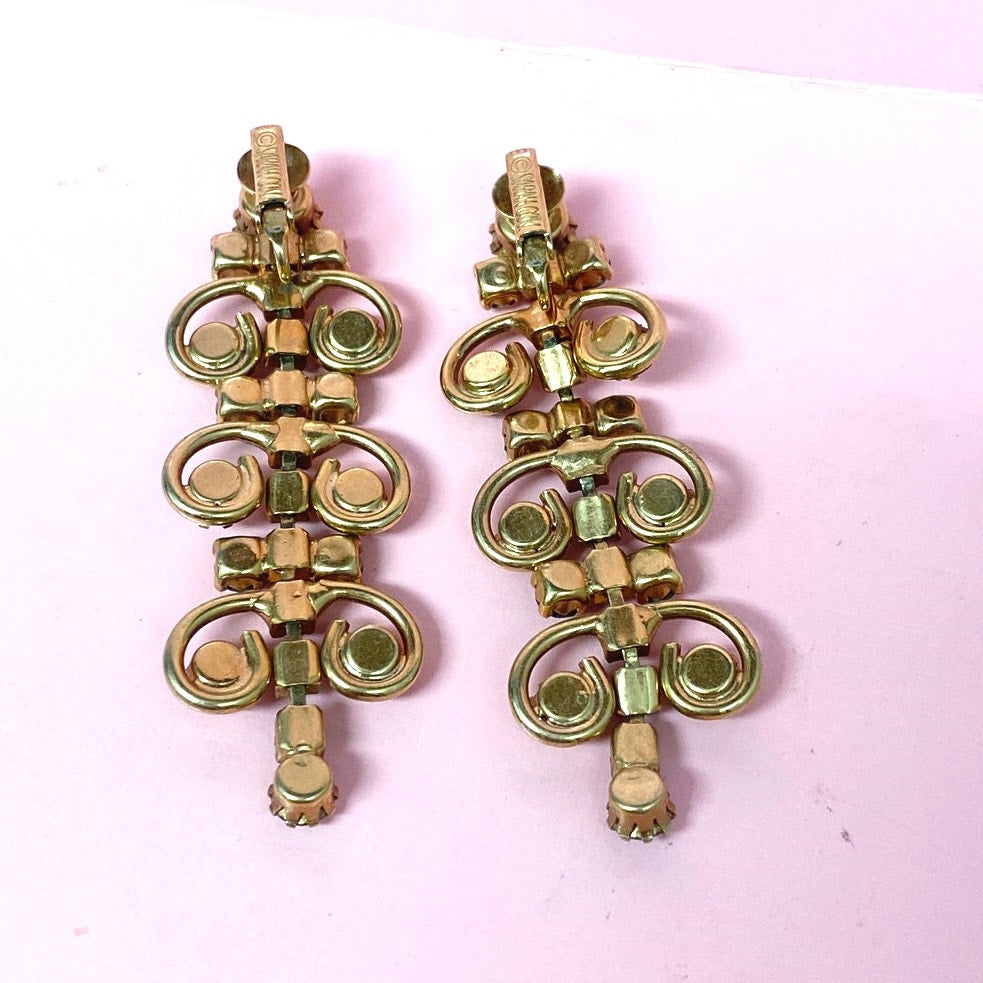 Sarah Coventry Dangle Rhinestones Earrings Clip On