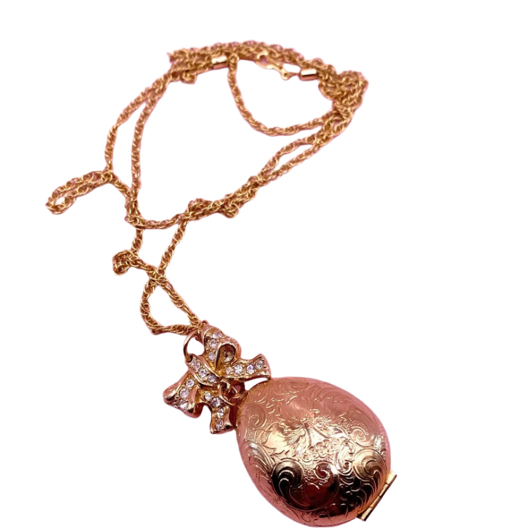 Vtg Swarovski Egg Photo Holder Pendant Bow