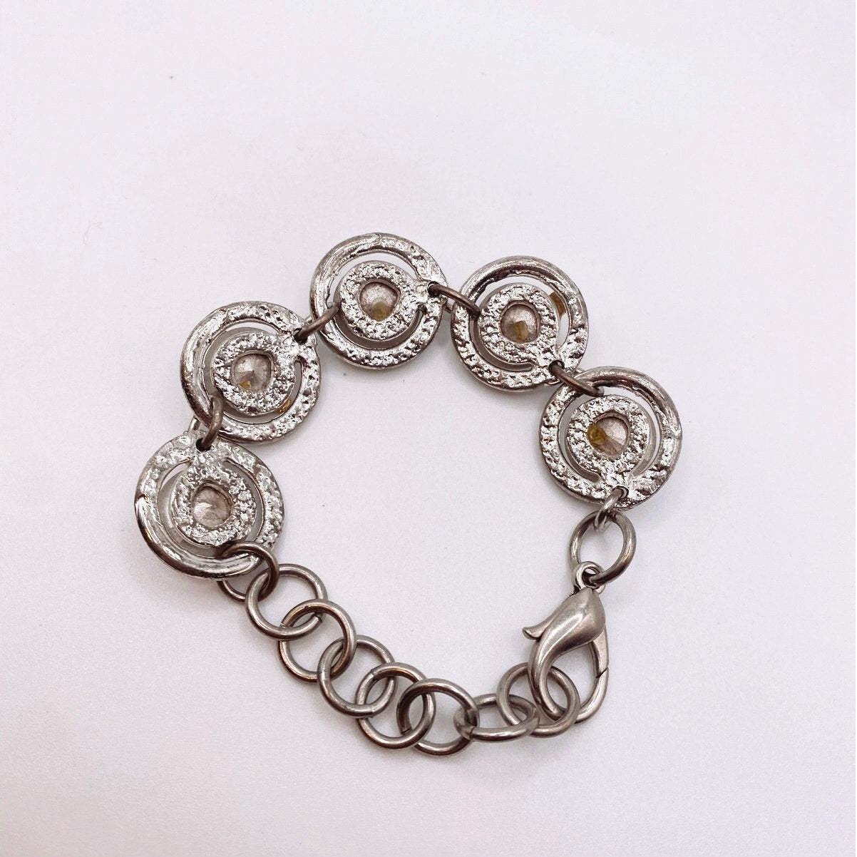 Vintage Artist Signed J Jansen Modernist Bracelet With Swarovski Crystals