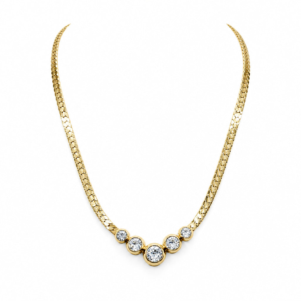 Retro Gold Tone Necklace With Sparkly Rhinestones 17”