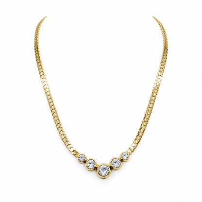 Retro Gold Tone Necklace With Sparkly Rhinestones 17”