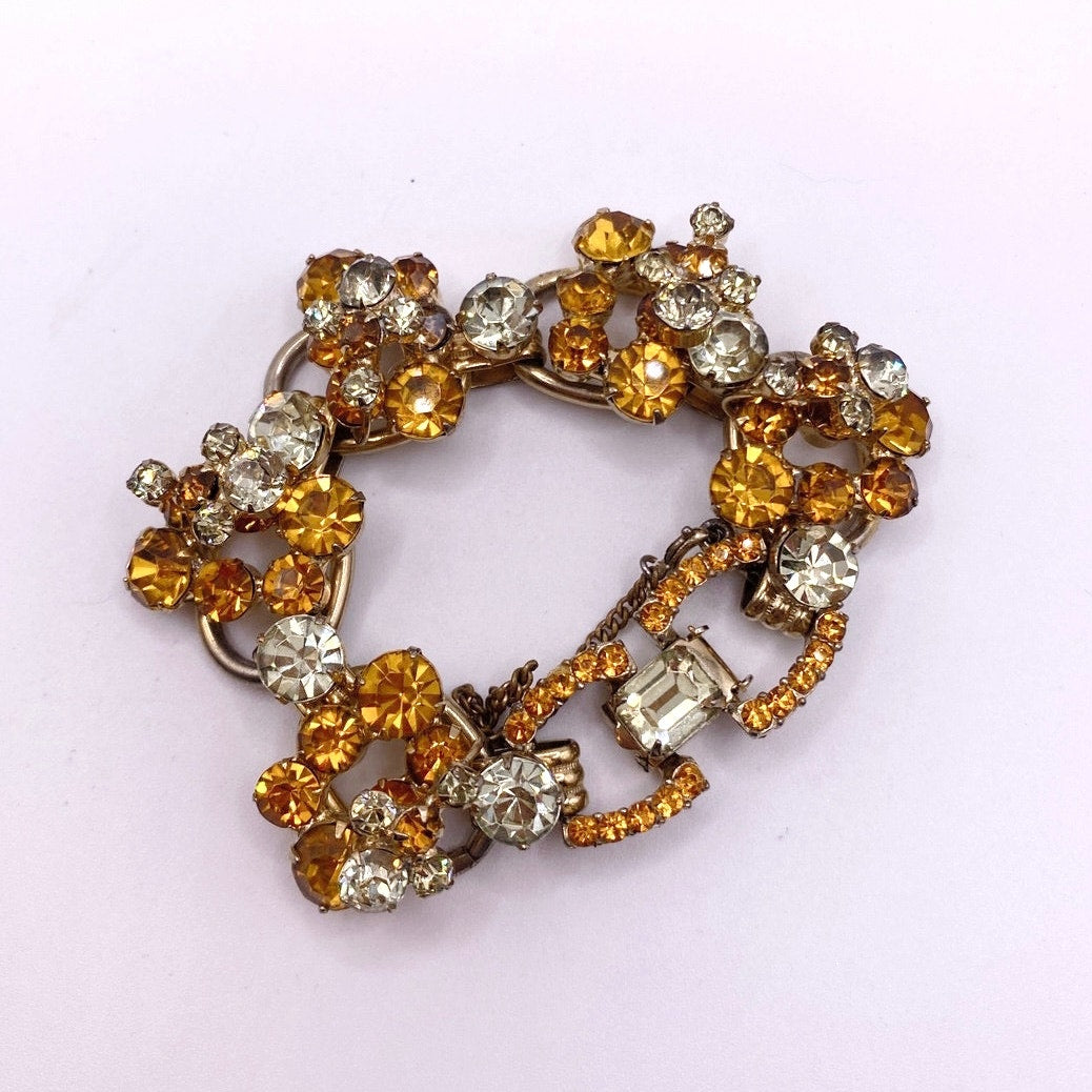 Juliana Vintage MidCentury Bracelet Beautiful Orange and Green Tone Rhinestones