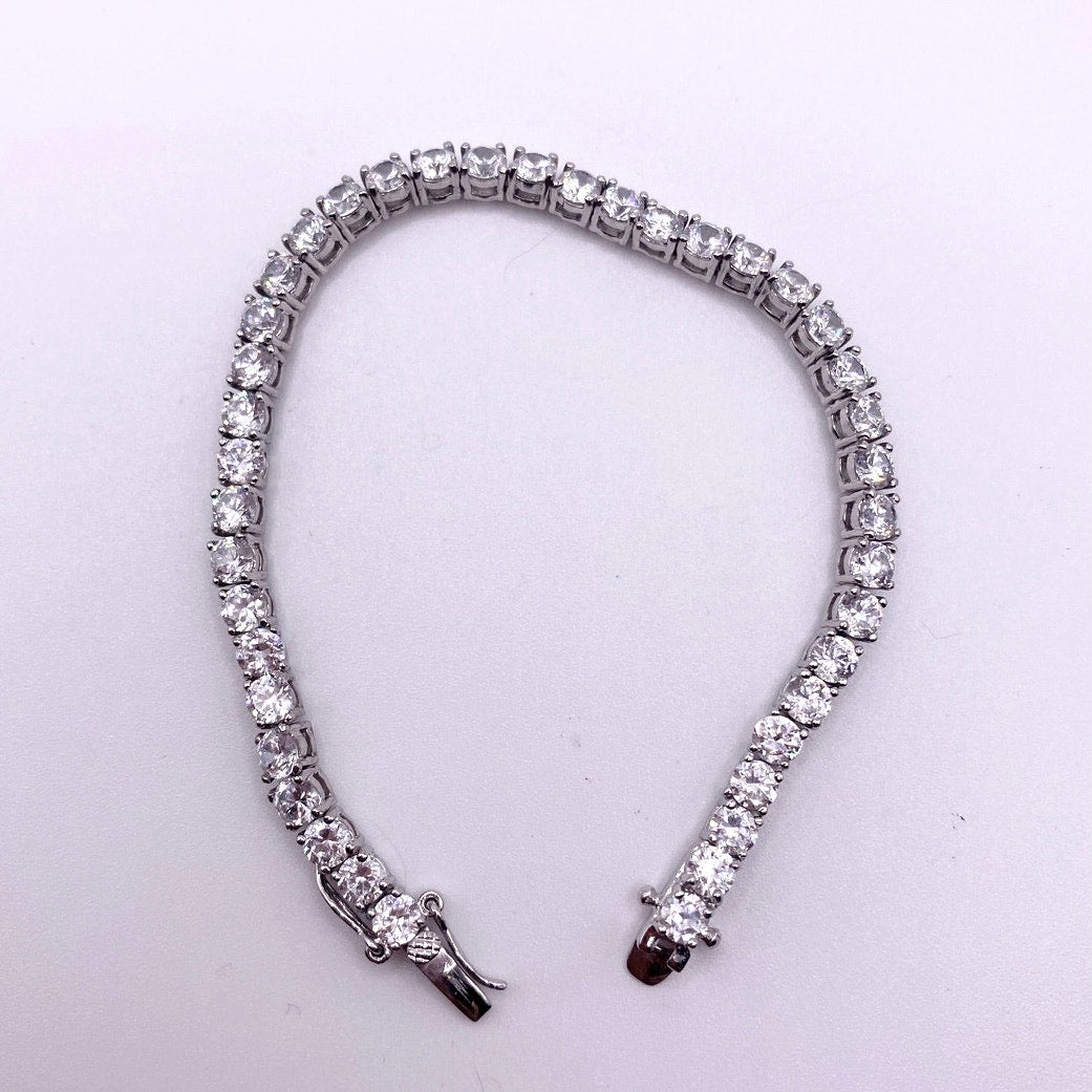 Silver Plated Rhodium Tennis Bracelet C Z Crystals