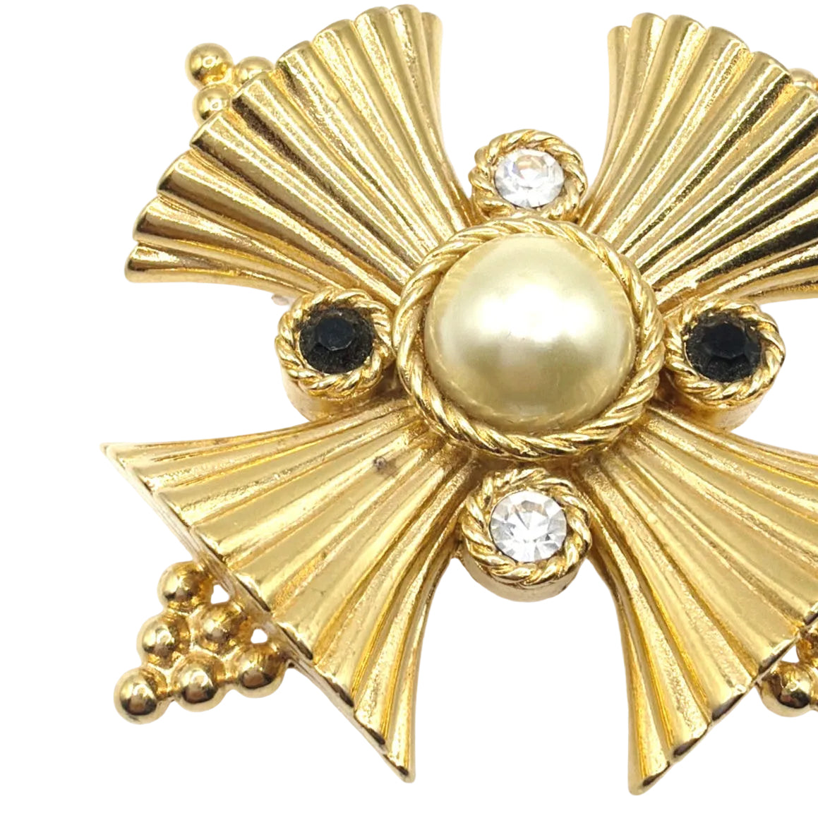 Maltese Cross Vintage Brooch and Convertible Pendant With Rhinestones 2.5”
