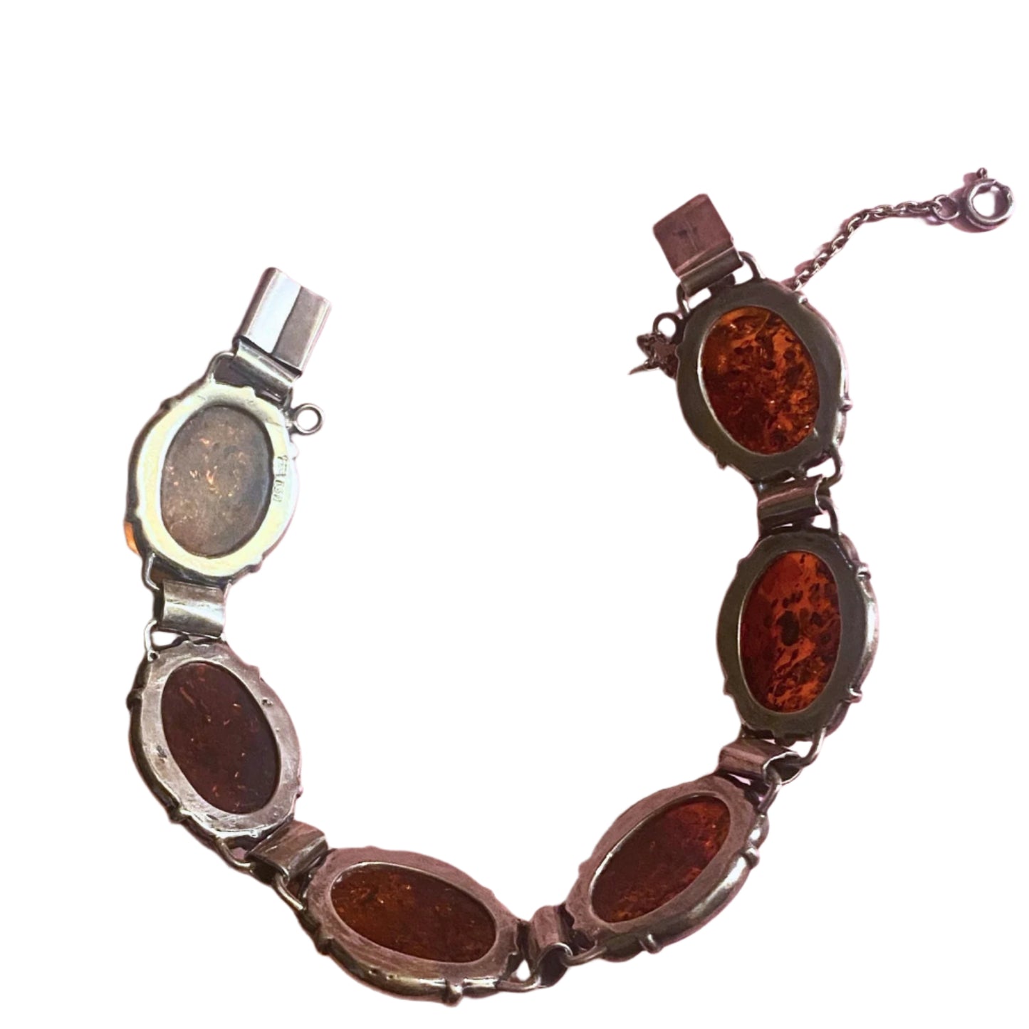 Vintage Amber Stones Sterling Silver Bracelet