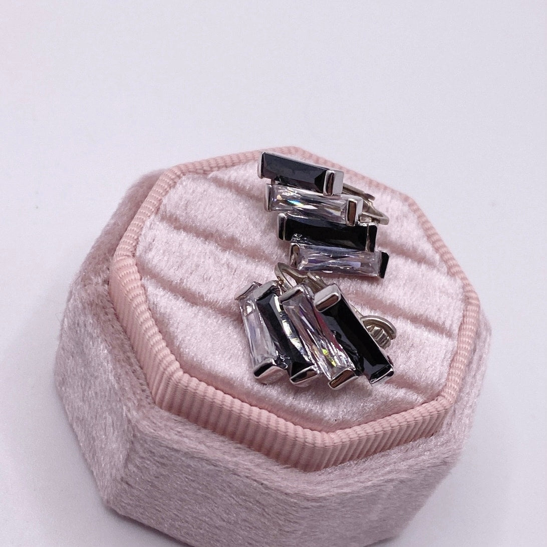 Vintage Sterling Silver Clip On Earrings Cubic Zirconia