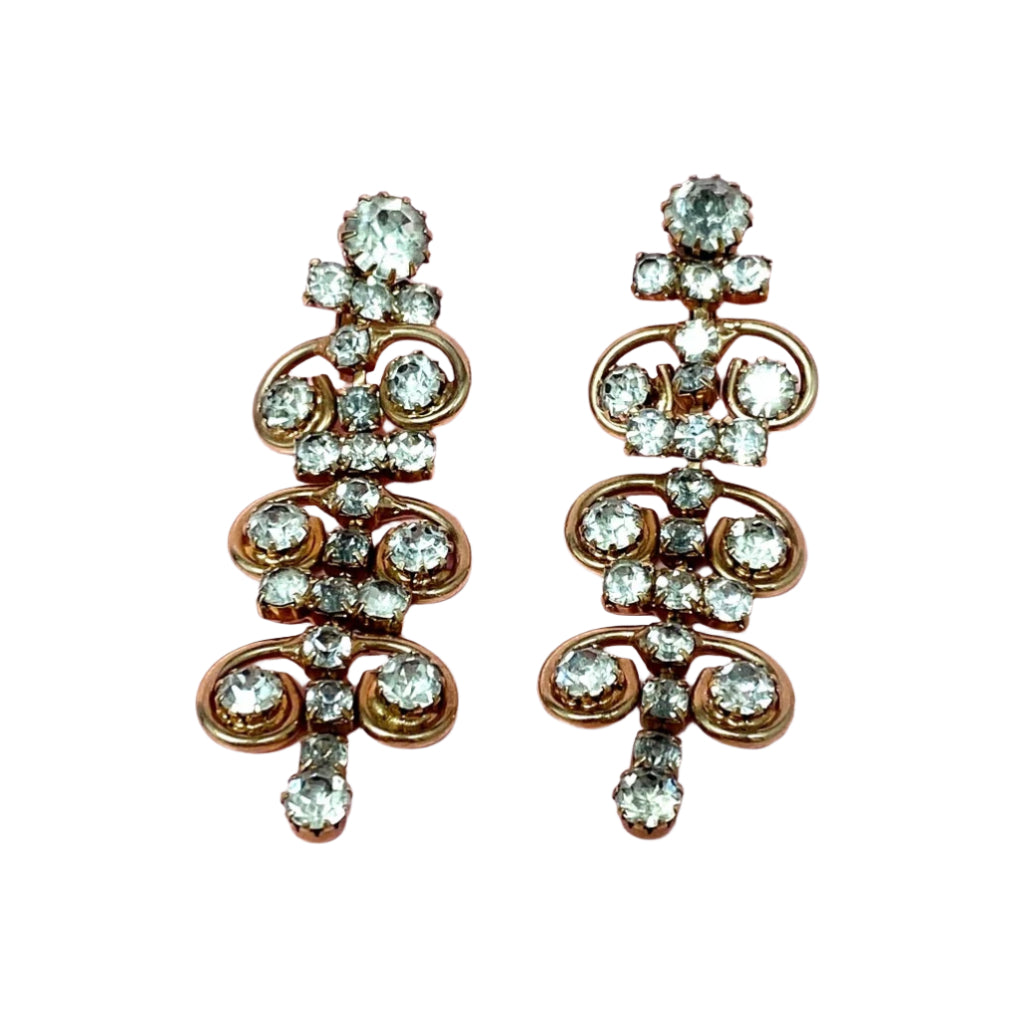 Sarah Coventry Dangle Rhinestones Earrings Clip On