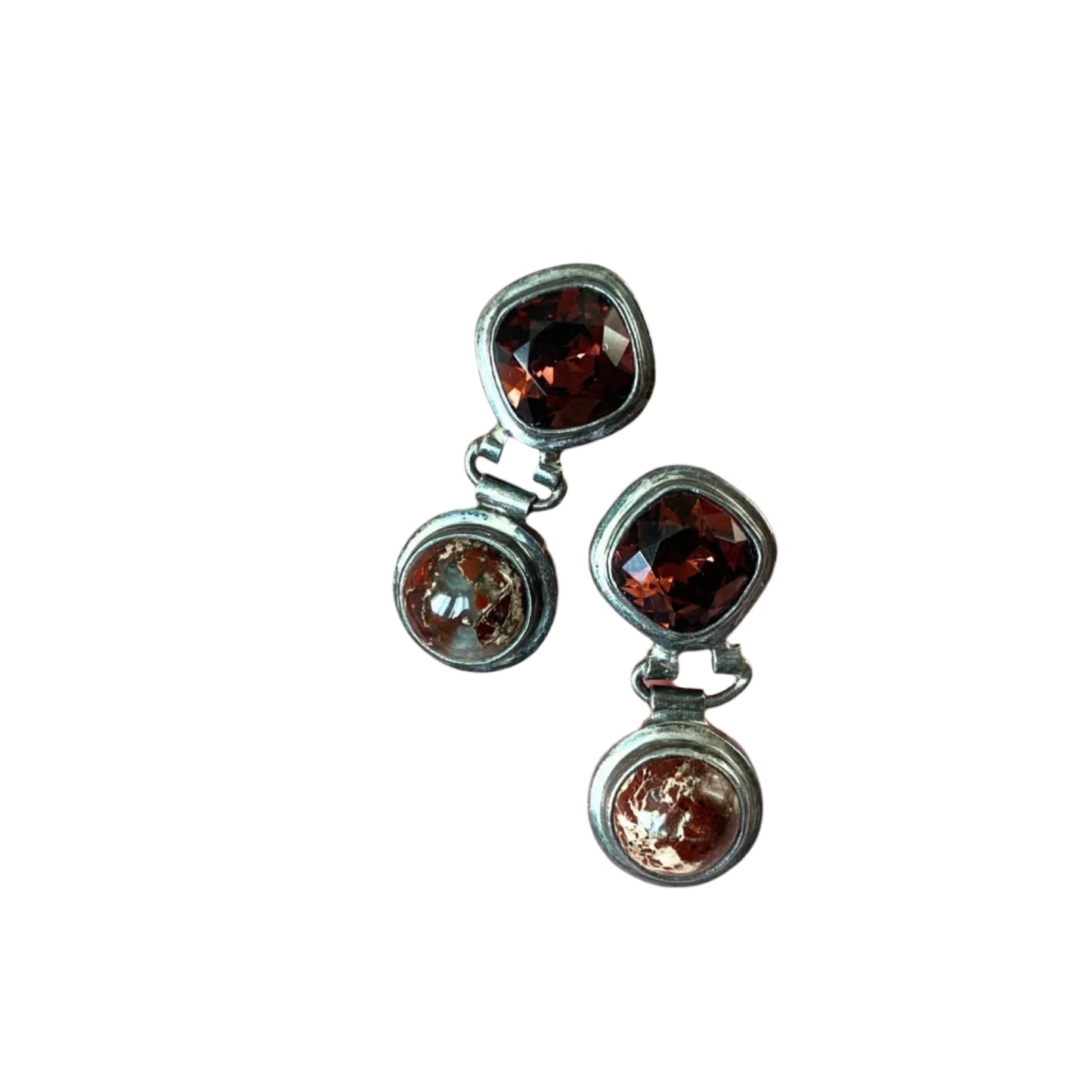 Silver Austrian Crystals and Agate Stones Earrings
