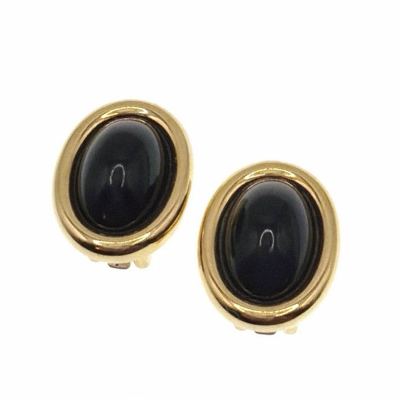 Kenneth Jay Lane Classic Lucite Black Cabochon Clip On Earrings 2cm