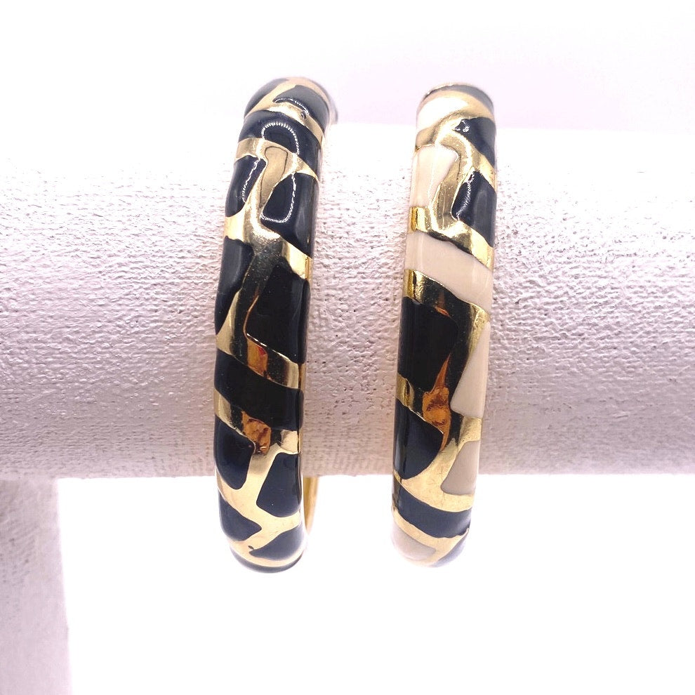 Two JTF Bangle Bracelets Black and White Enamel Sise 7