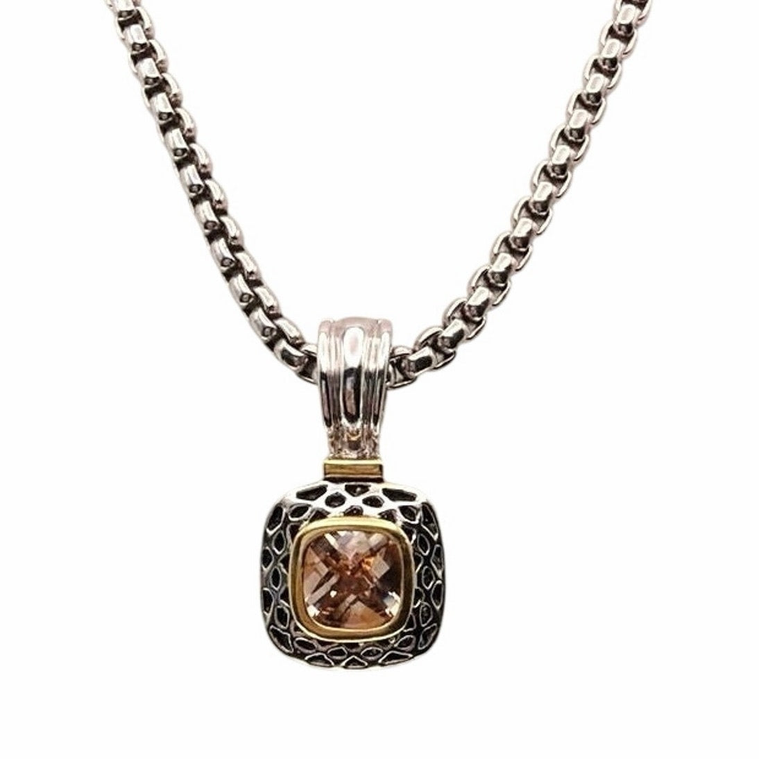Vintage Silver Tone Retro Style Necklace With Topaz Tone Cubic Zirconia 18”