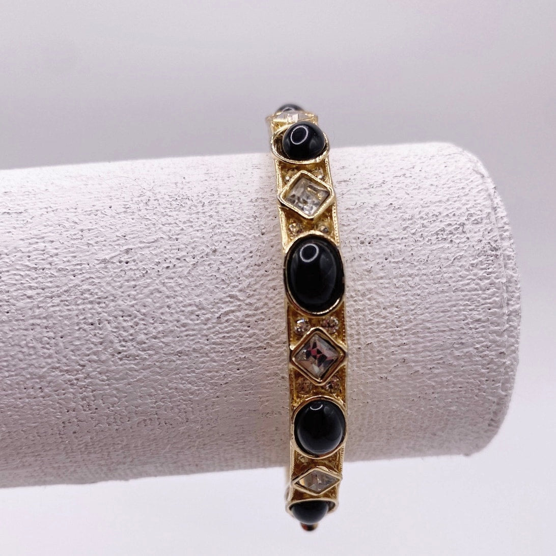 Vintage Donald Stannard Black And White Rhinestones Bangle Bracelet 7”