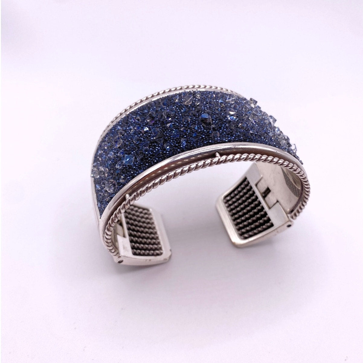 Brighton Silver Plated and Blue Crystals Cuff Bracelet Size 7