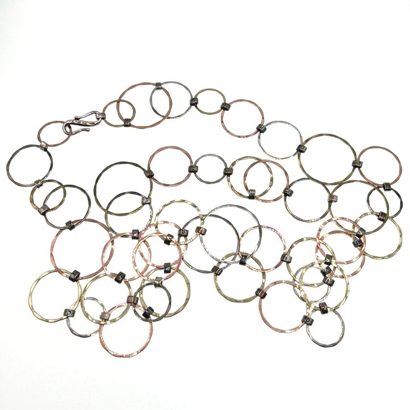 Robert Lee Morris Sterling Circles Necklace 42" RLM 14K Gold Copper 925 Silver