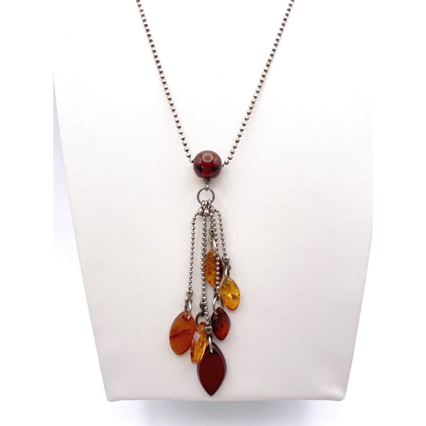 Vintage Sterling Silver and Cognac Amber Drop Charm Bead Pendant