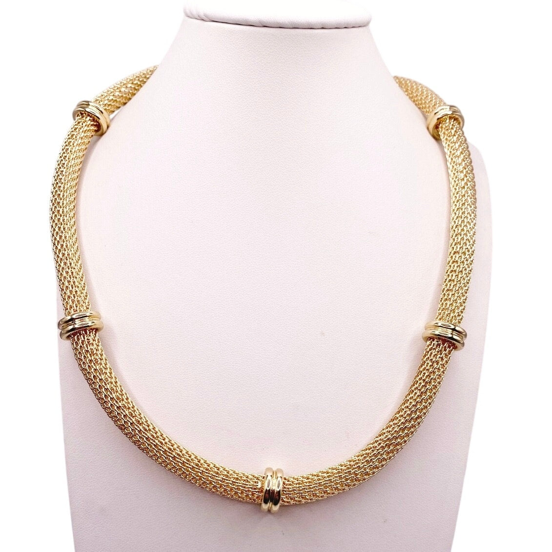 Vintage Signed Mesh Metal Collar Collar Necklace Toggle Closure 16"