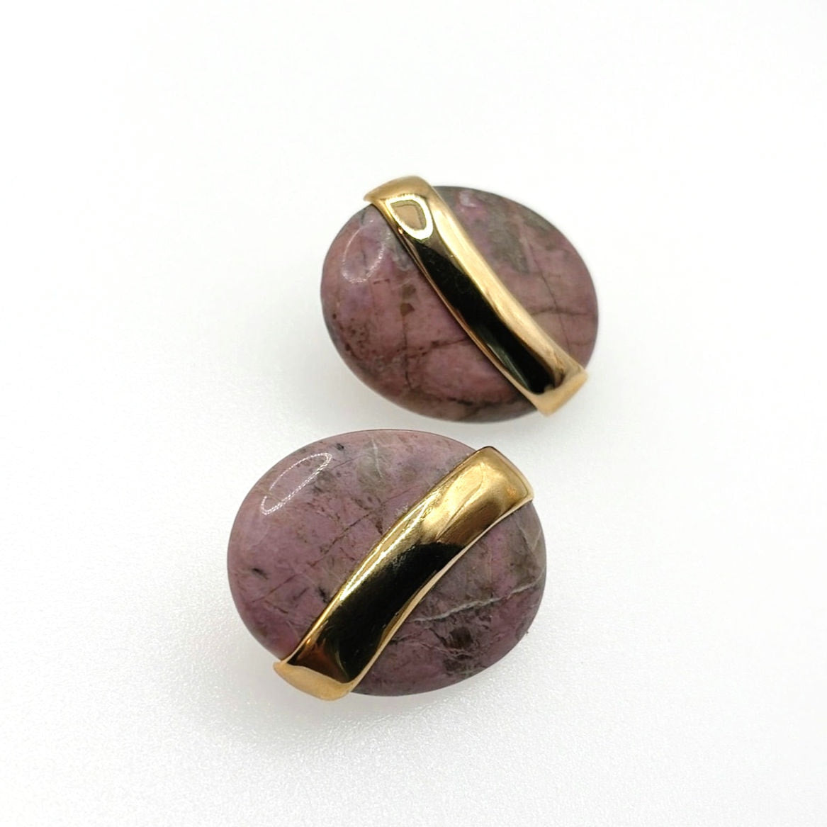 Rhodochrosite Stone Chunky Pierced Earrings 1.5”