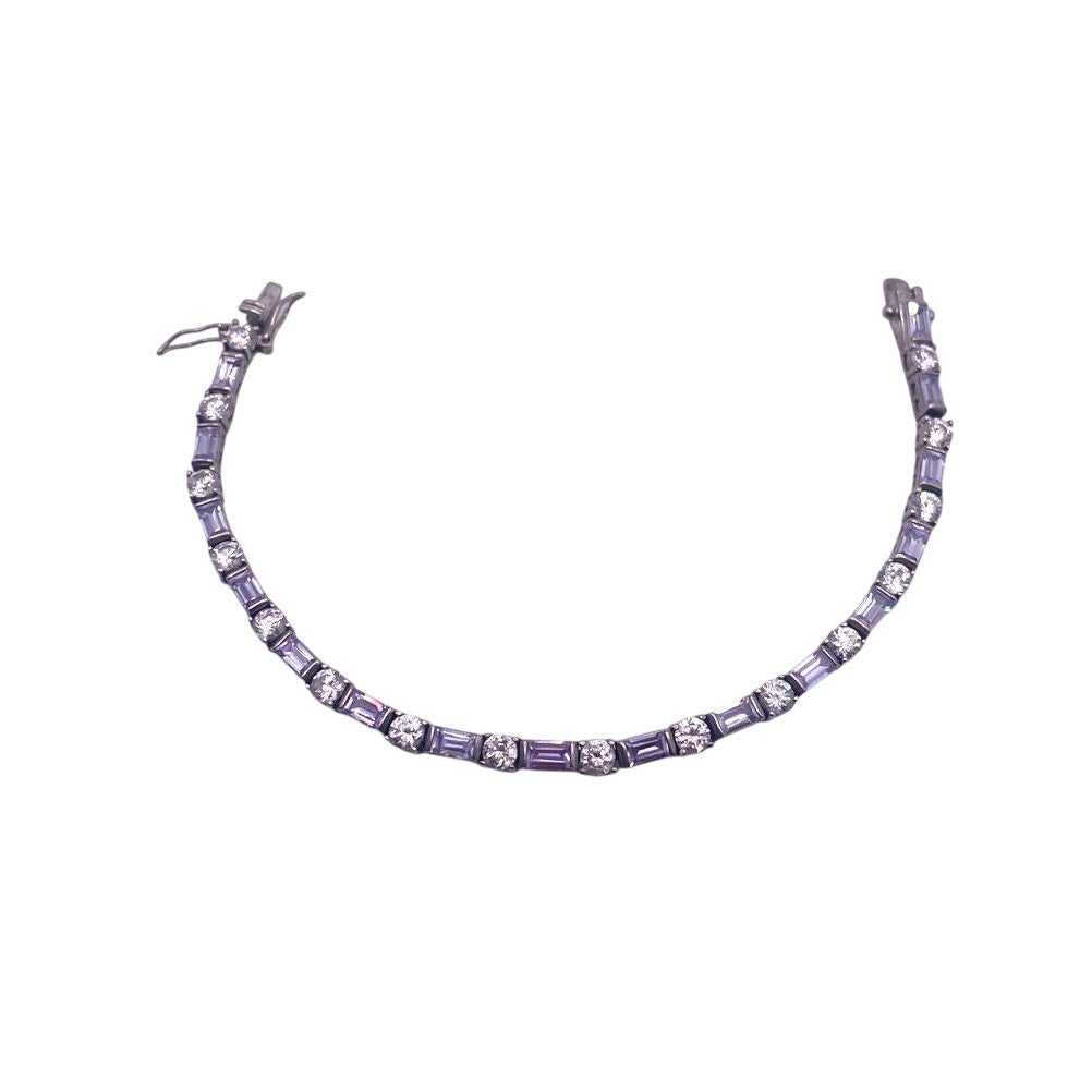 VTG St Silver Bracelet Lavender Baguette CZ Size 7